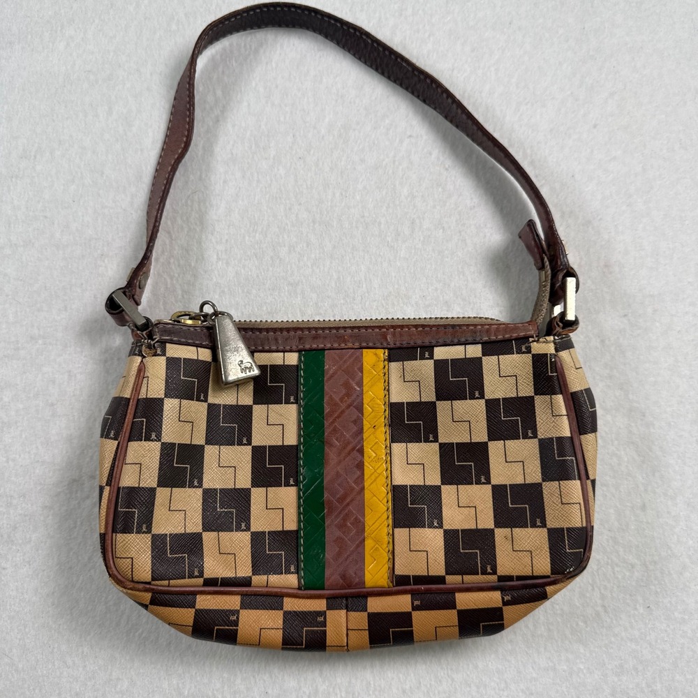 LAMB Gwen Stefani Checkerboard Stripe Small Shoulder Bag Y2K Brown Tan Green